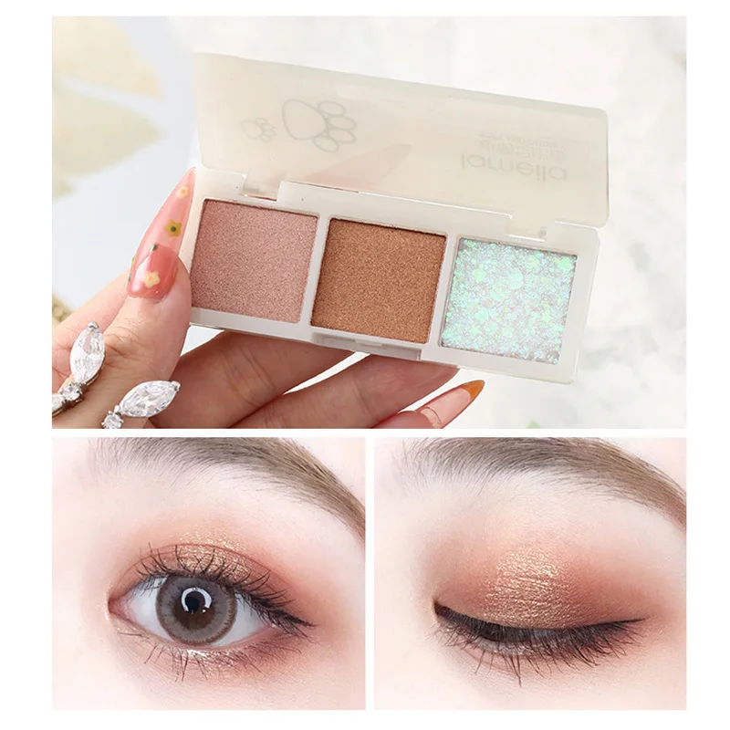 

3 Colors Sequins Glitter Eyeshadow Palette Pearl Easy To Wear Non-Flying Powde Eye Makeup Nature Long Lasting Brighten Cosmetics