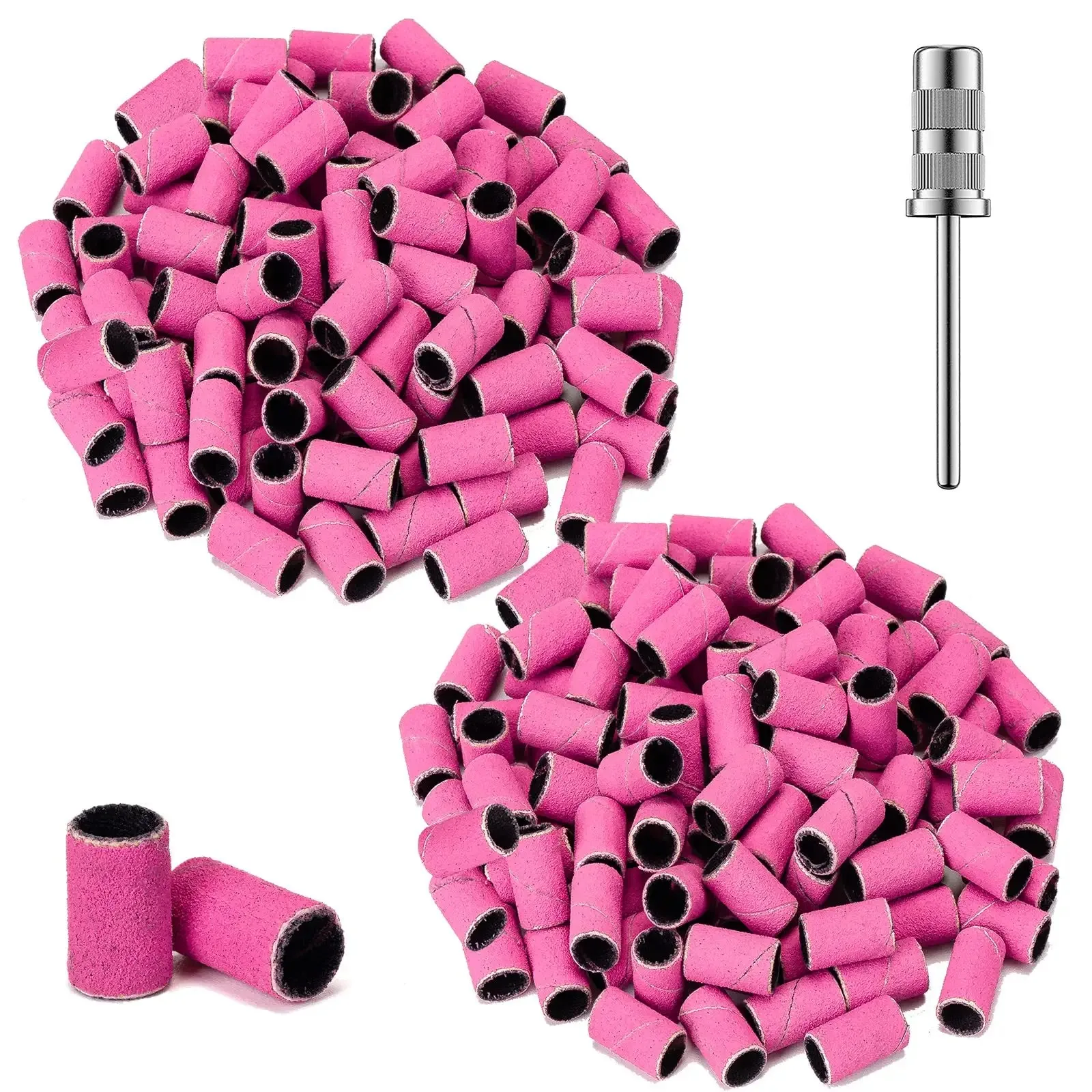 180 Fine Grit Nail Sanding Caps for Nail Drill 50Pcs Pink Sanding Bands with 1 Mandrel Nail Drill Bits for Manicures Pedicures