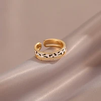south korea fashion simple light luxury milk white leopard pattern open ring collection gift banquet women jewelry ring 2022