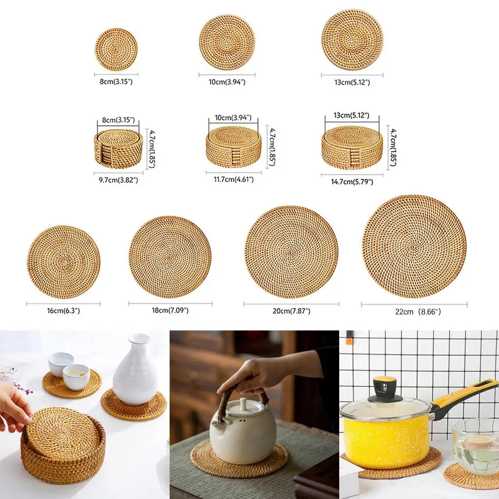 Круглые подставки ручного плетения кофейные стеклянные из ротанга для домашнего