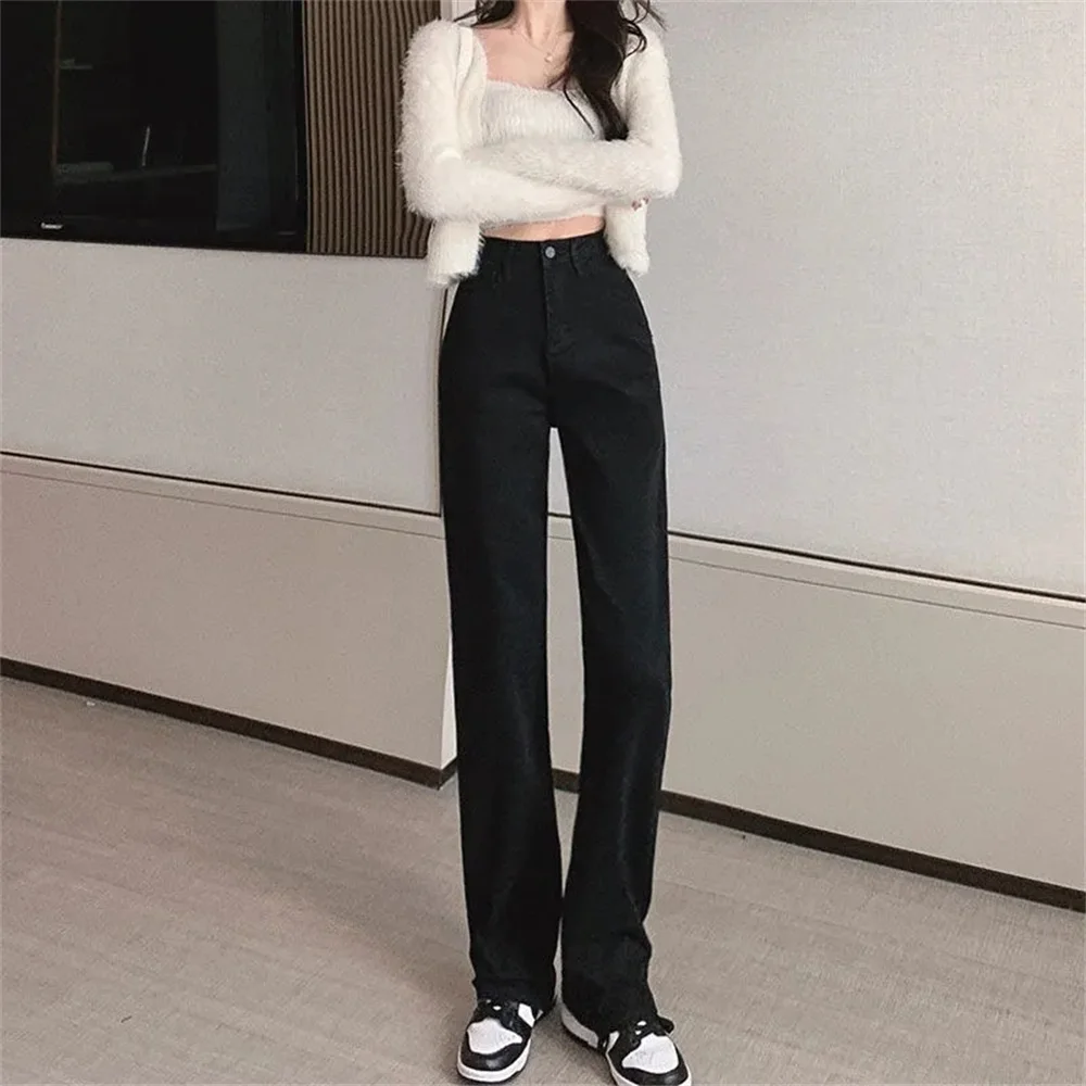Black Blue 2023 High Waist Slim Thin Women Jeans Spring Autumn Purity Vintage Loose Straight Drag Casual Denim Pants