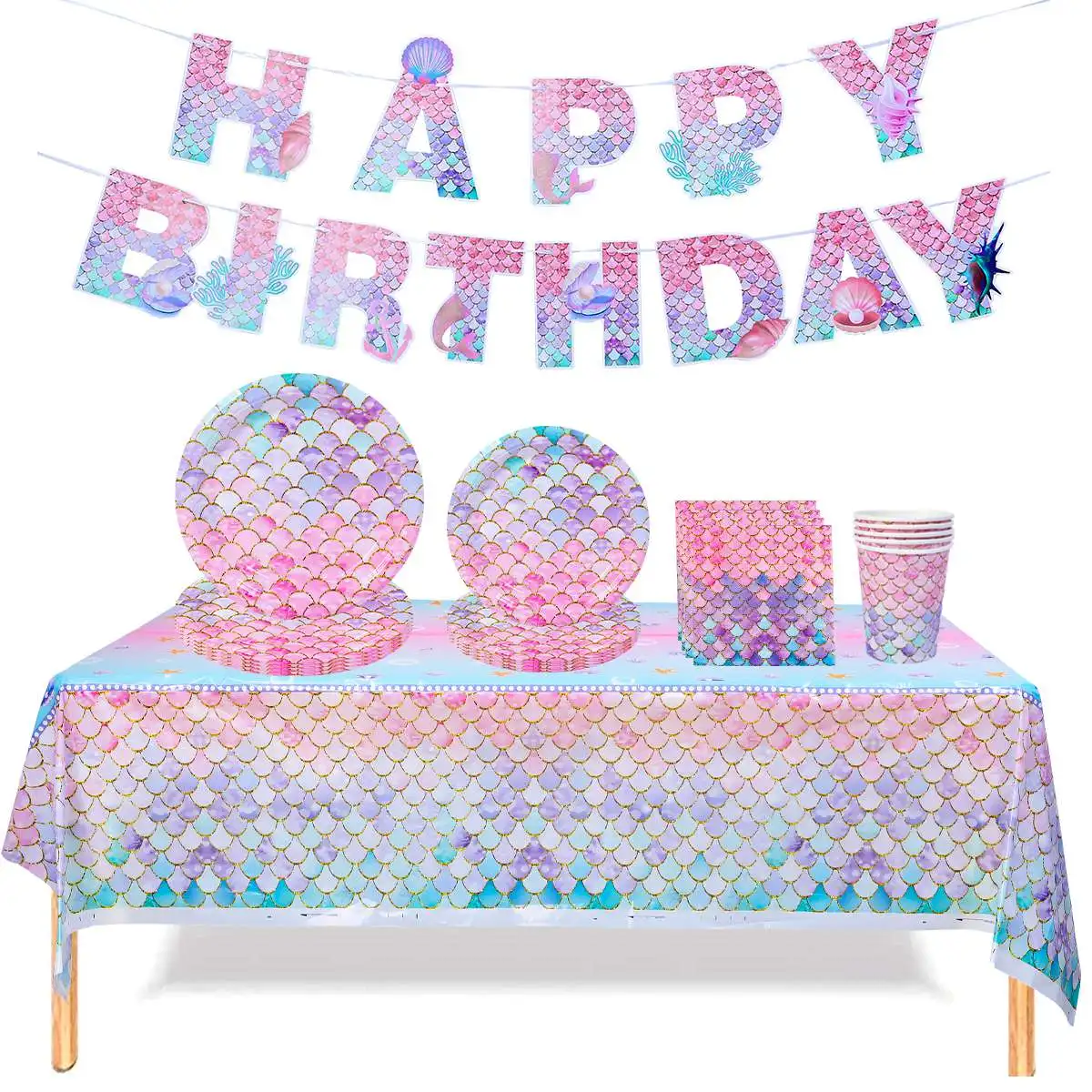 

Mermaid Theme Disposable Tableware Set Paper Plate Cup Napkin Mermaid Birthday Party Decorations Girl Birthday Baby Shower Decor