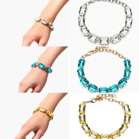 simple one row square gem stone crystal hand bracelets wedding jewelry for women rhinestone geometric charm bracelets bangles