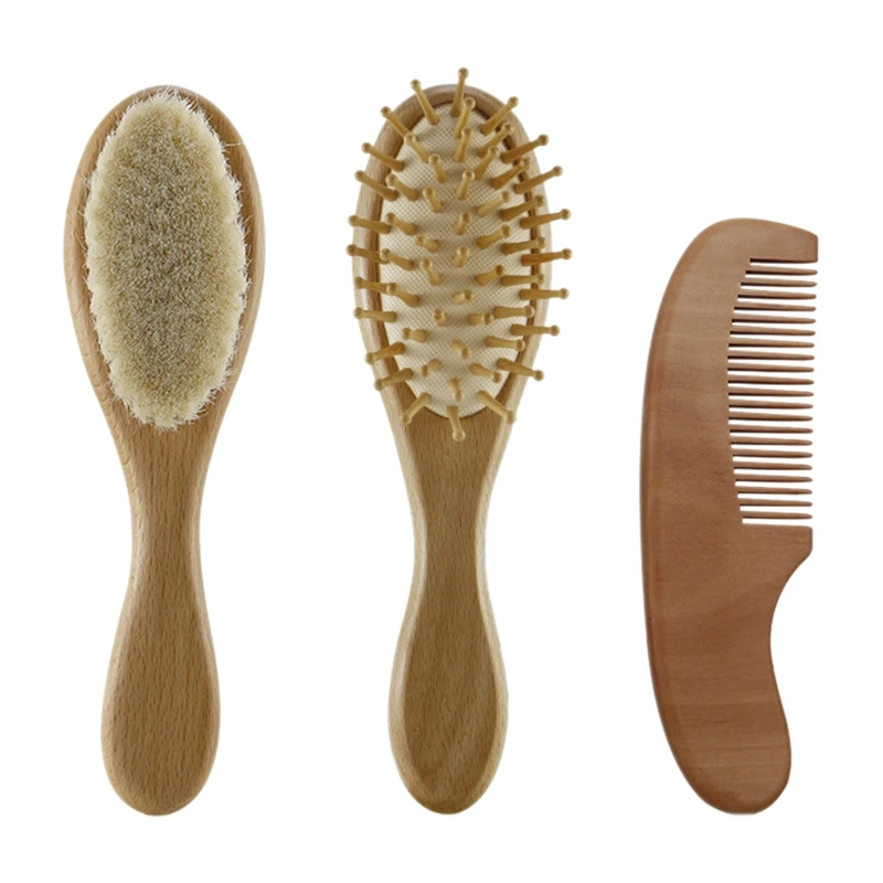 

Premium Wooden Baby Hair Brush And Comb Set(3-Piece) For Newborns,Toddlers,Kids Soft Bristles Natural Goat Hairbrush