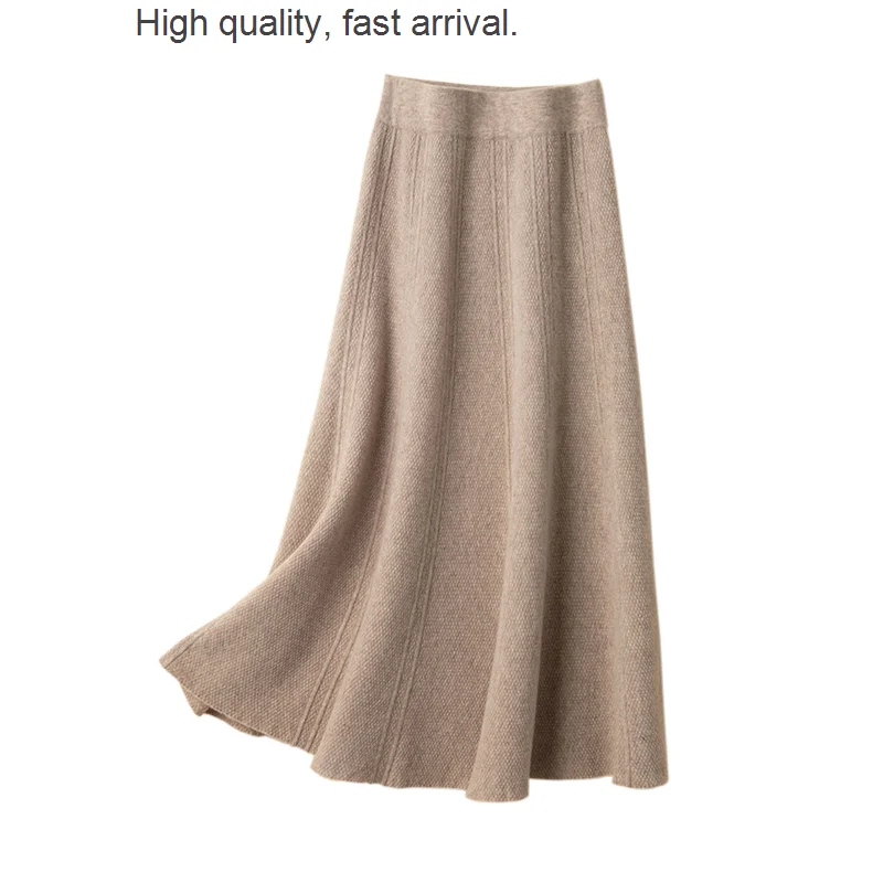 Pure Cashmere 100 Skirt Women's Mid-Length Autumn and Winter High Waist A- line Expansion Skirt Korean Style Wool Extra Thick