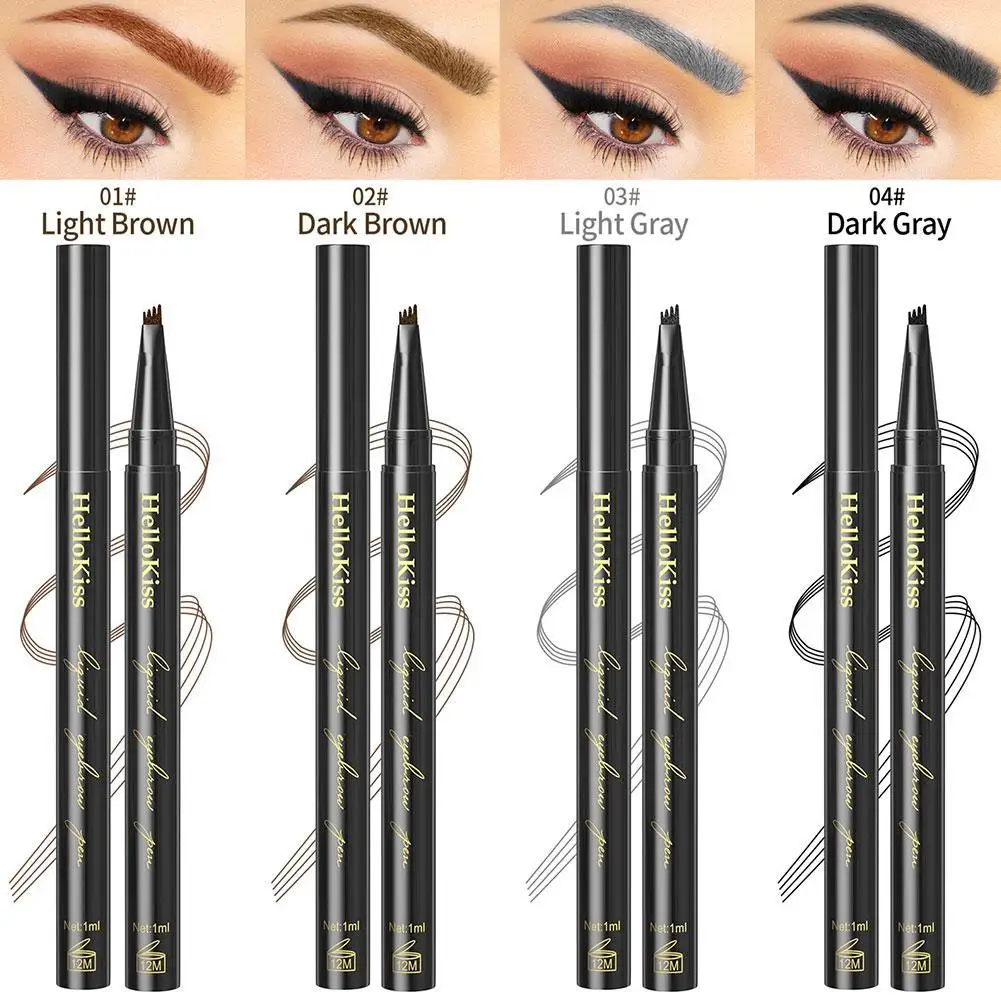 

Eyebrow Pen Waterproof 4 Fork Tip Eyebrow Tattoo Pencil Long Lasting Natural Dark Brown Liquid Eye Brow Pencil 4 Colors