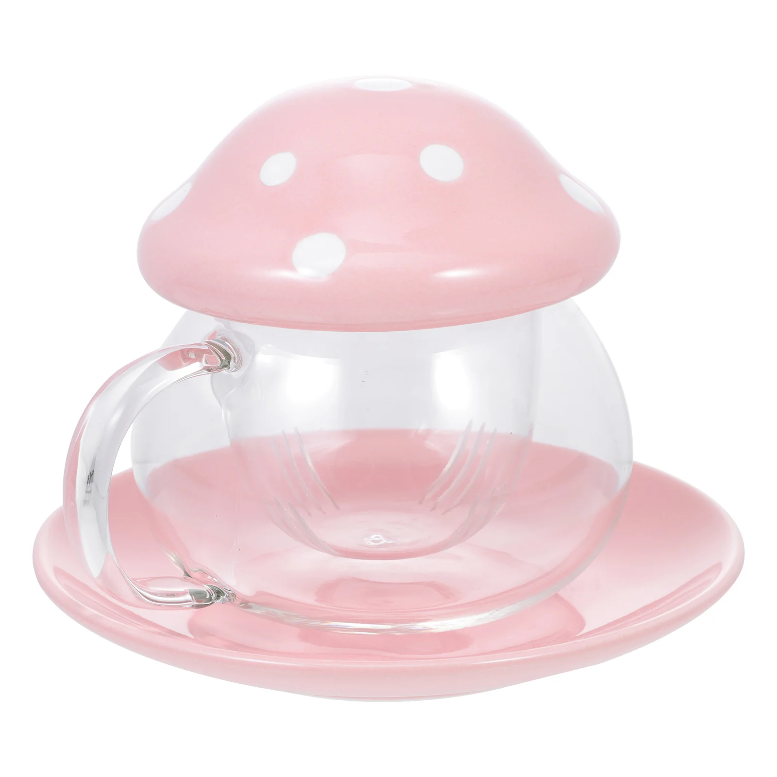 

Glasstea Clear Coffee Cups Lids Mugs Set Water Saucer Mushroom Infuser Blooming