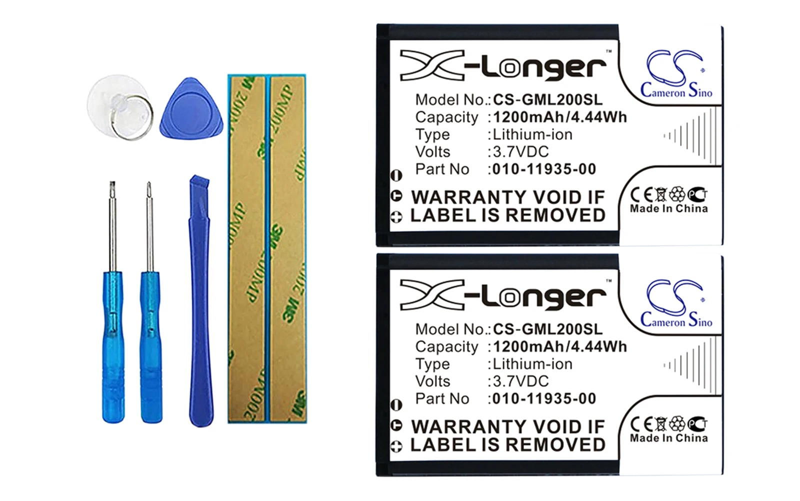

2pack 1200mA Battery for Garmin 010-01055-15, 010-02184-01, GLO. GLO 2 010-11935-00