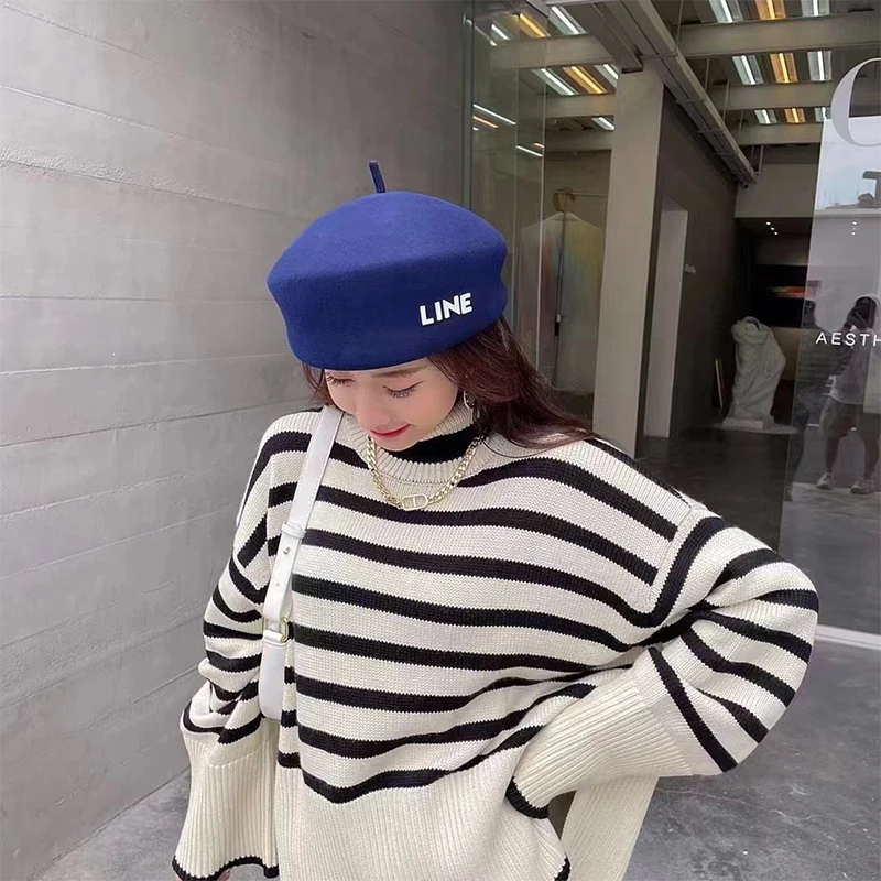 

Новый шерстяной берет модный тренд Женская шерстяная восьмиугольная шапка с тыквой стикер с буквами ретро Британский зимний теплый берет ш...