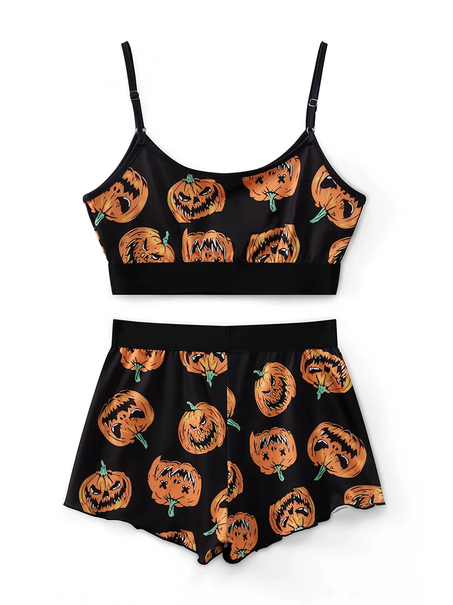 Женские шорты на Хэллоуин комплект с круглым вырезом без рукавов укороченные