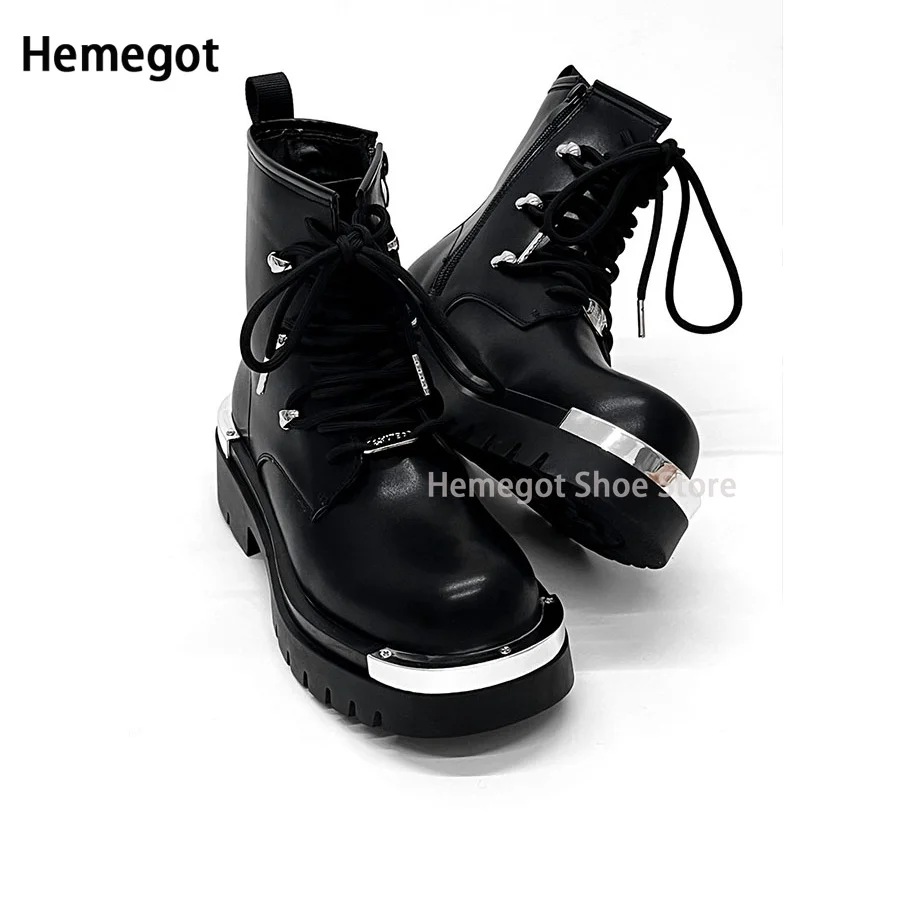 Черные байкерские ботинки с высоким берцем для мужчин и женщин кожаные в