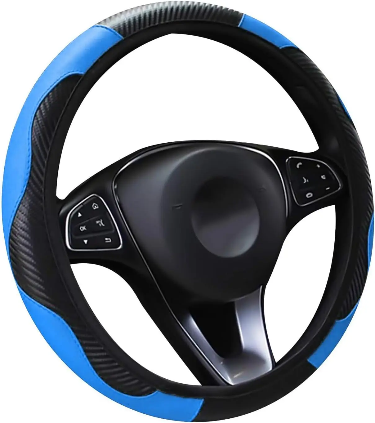 

Кожаные чехлы на руль, подходят 37-38,5 см, украшение для автомобиля, чехол на руль автомобиля из углеродного волокна, дышащий, противоскользящий