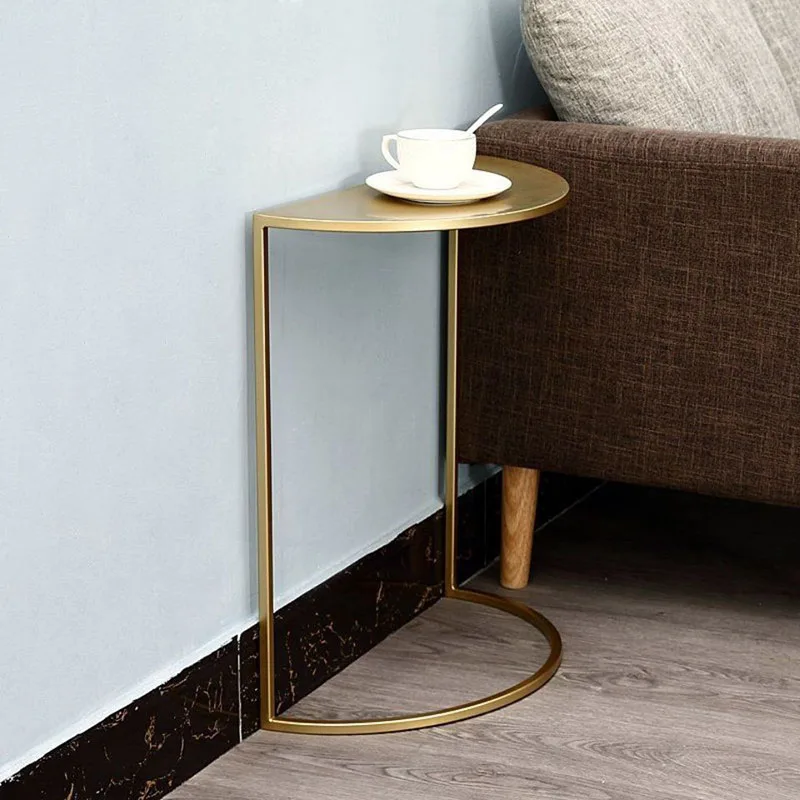 

Nordic Coffee Table Marble Lounge Metal Top Sofa Side Table Modern Wrought Iron Wall Tables Semi-circular Golden Corner Table