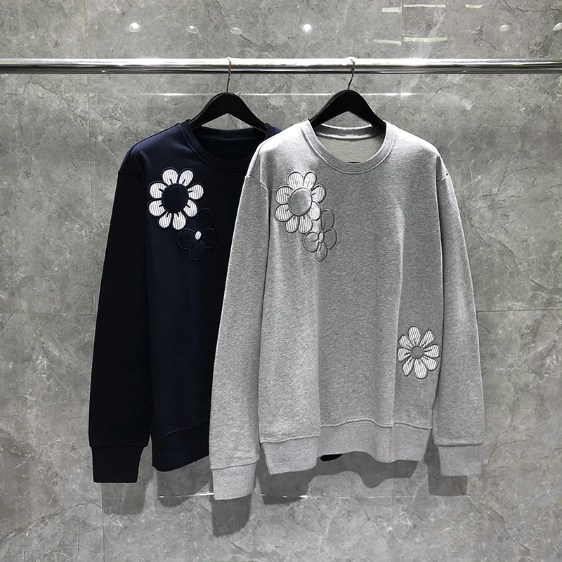 TB THOM Men's Sweatshirts Autumn Korean Fashin Brand Hoodies Embroidered Flowers Pullovers Crewneck Sweats Casual Streetwear