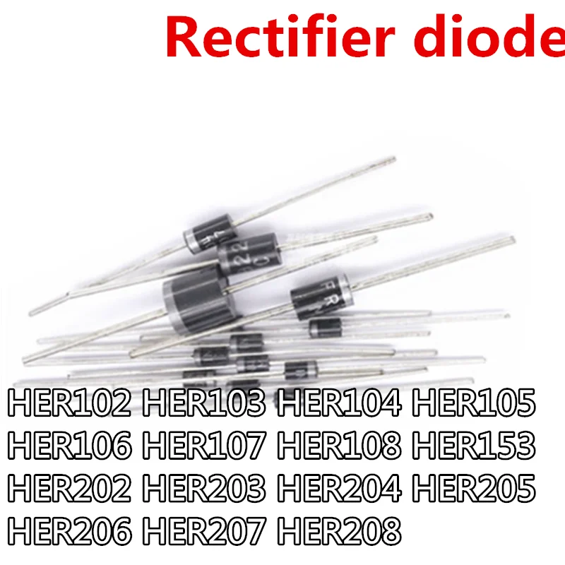 

100pcs Rectifier Diode HER102 HER103 HER104 HER105 HER106 HER107 HER108 HER153 HER202 HER203 HER204 HER205 HER206 HER207 HER208