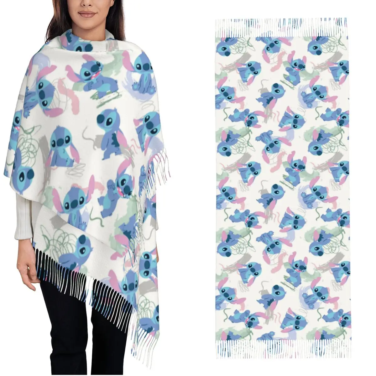 Лило и Стич акварельный шарф для женщин теплая зимняя кашемировая шаль милые
