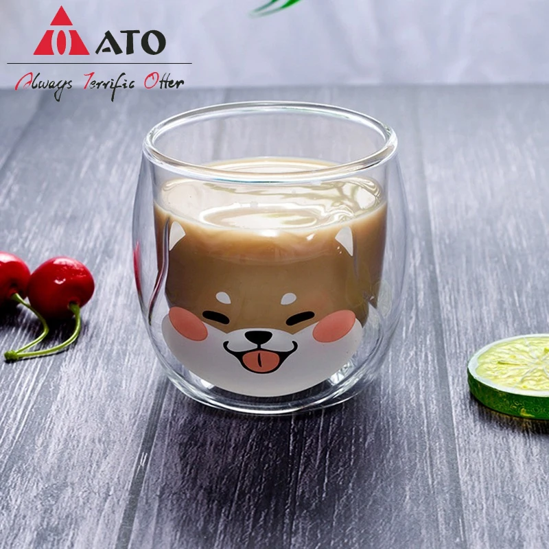 200ML Cute  Lady Free 3D Dog Cartoon Double Glass Breakfast Milk Cup Creative  Shiba Inu Juice Coffee Cup