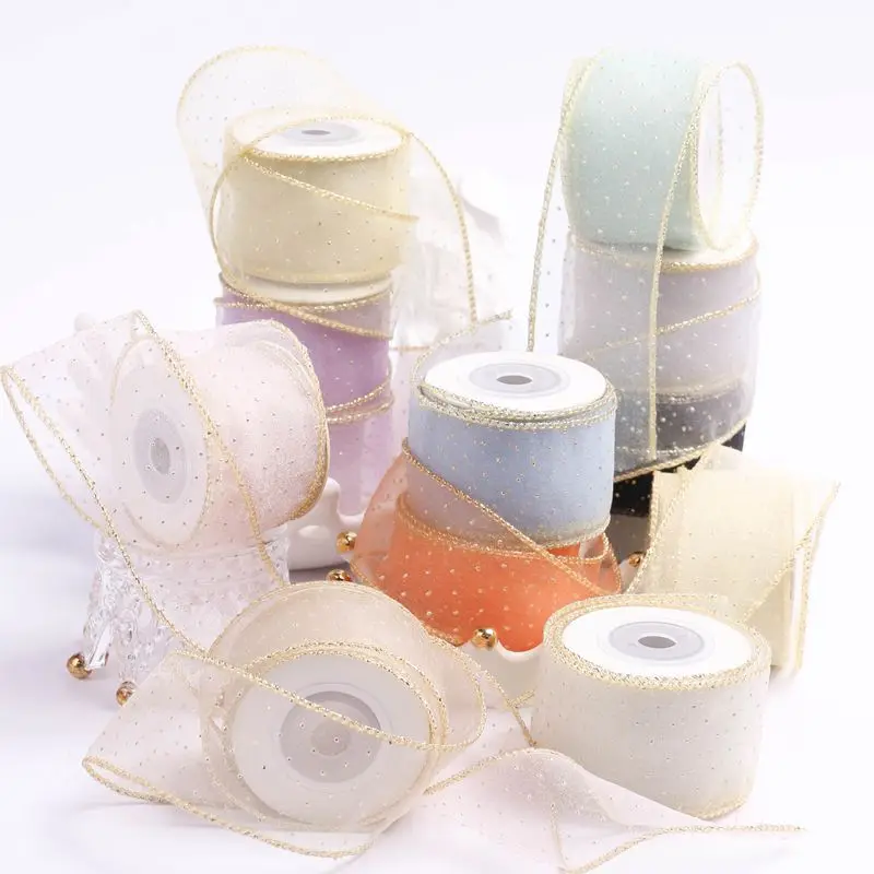 

4cm*10 Yards Ribbon DIY Gold Silk Webbing Bow Flowers Hair Accessories Decoration Fishtail Yarn