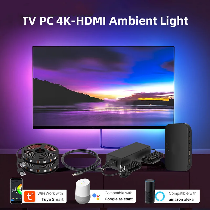 

Smart Ambient TV Led Backlight For 4K HDMI 2.0 Device Sync Box Led Strip Lamp PC Monitor Back Lights Kit Works with Alexa Google