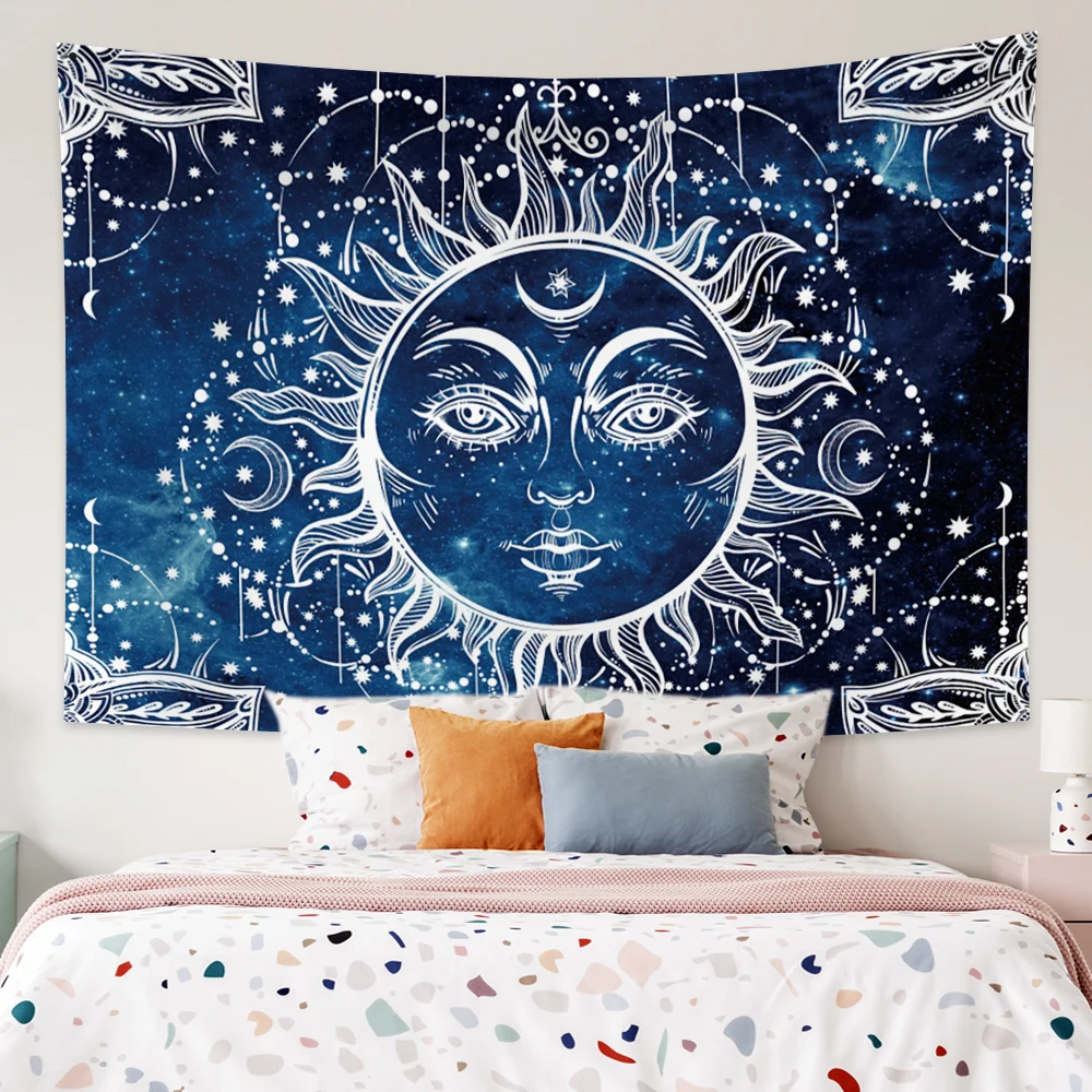 

Mandala Tapestry Starry Sky White Black Sun And Moon Tapestry Wall Bohemia Hanging Tarot Hippie Wall Rugs Dorm Decor Blanket