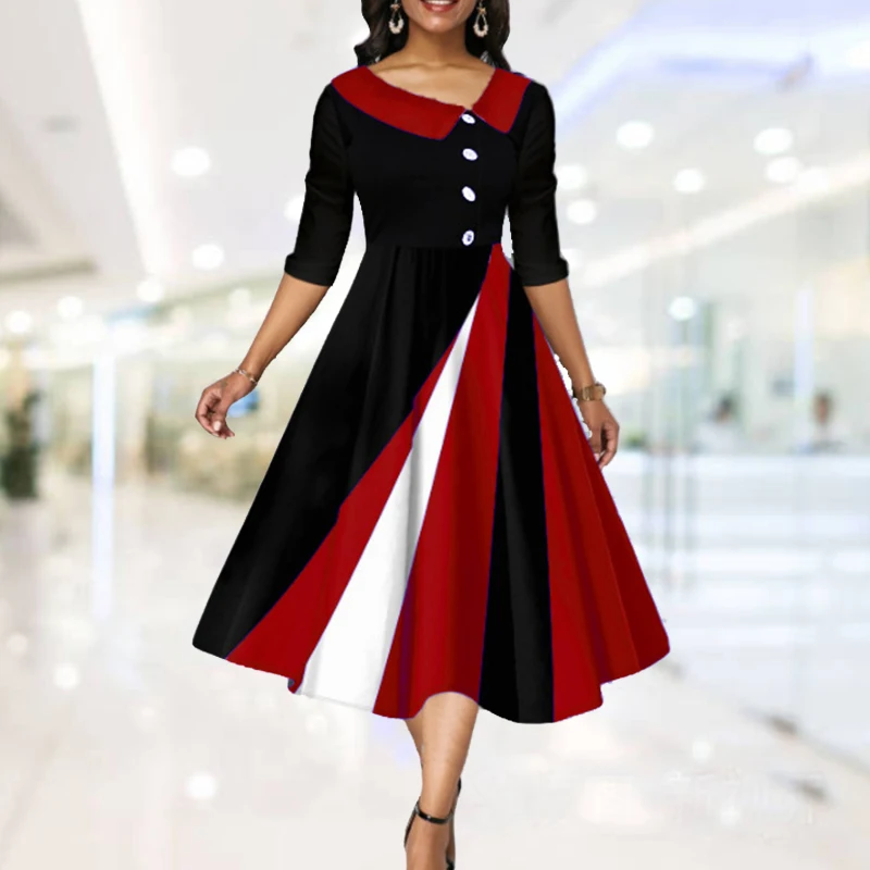 

Summer Fashion Women Loose Boho Elegant Dress Large S-5XL Party Printed Half Sleeve Irregular Long Dresses