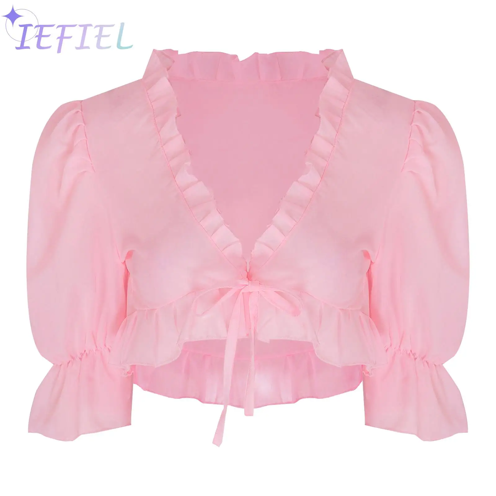 

Women Summer Cropped Chiffon Bolero Blouse Cape Shrug Ruffle Puff Sleeve Poncho Cardigan Wedding Bridal Wraps Shawl Cover Ups