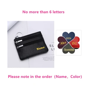 Free Customized Name Genuine Leather Key Bag Popular Double Zipper Key Wallet Small Coin Purse Bus Card Package Zipper pocket
