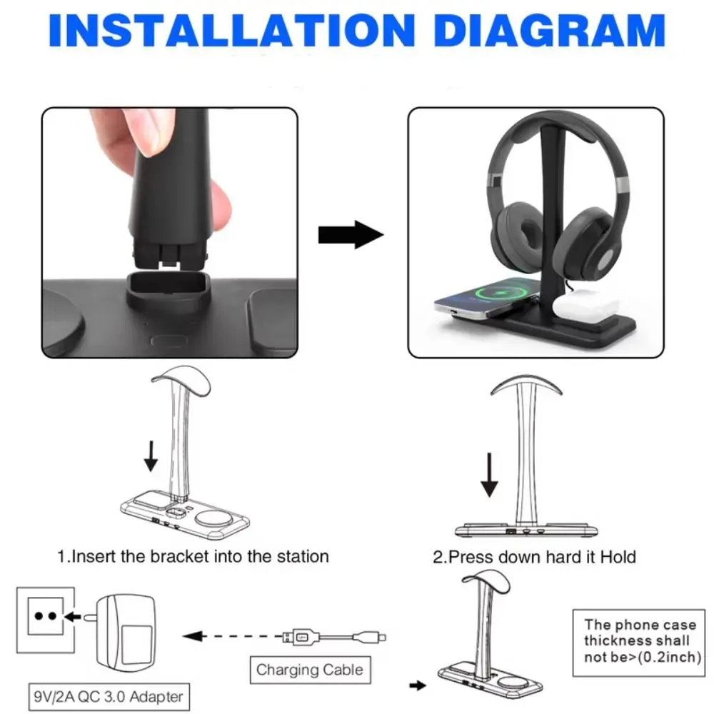 Подставка для гарнитуры RGB 3 в 1 кронштейн беспроводное зарядное устройство