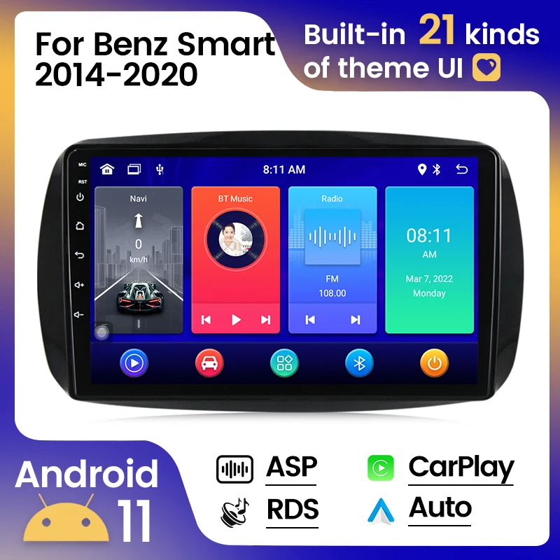 

Автомагнитола 2DIN для Mercedes Benz Smart fortwo 2014-2020 стерео Мультимедийный плеер Android головное устройство Carplay + Авто WIFI RDS ASP BT
