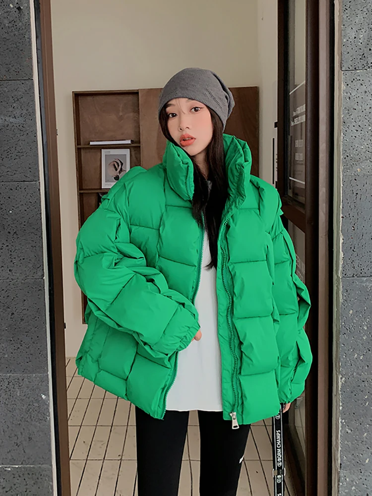 

2023 New Casual Three-dimensional Weaving Cotton Parkas Jacket Women Winter Loose Solid Female Coat Female Chic Zipper Outerwear