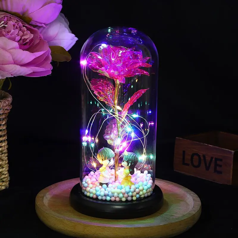 

Beauty And Beast Rose Flower With Teddy Rose Bear In Glass Dome Home Wedding Decoration Birthday Valentine's Day Mother 's Gift