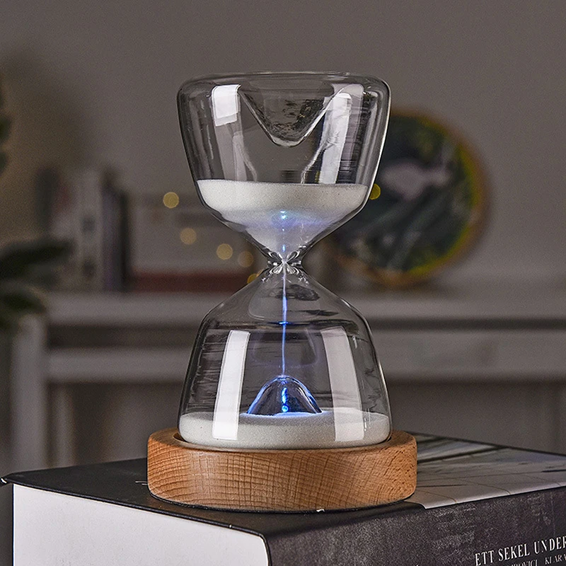 

Luminous Glass Hourglass 15 Minutes Time Remote Control Timer Laser Lettering Wood Bottom Night Light Sandglass Desk Decoration