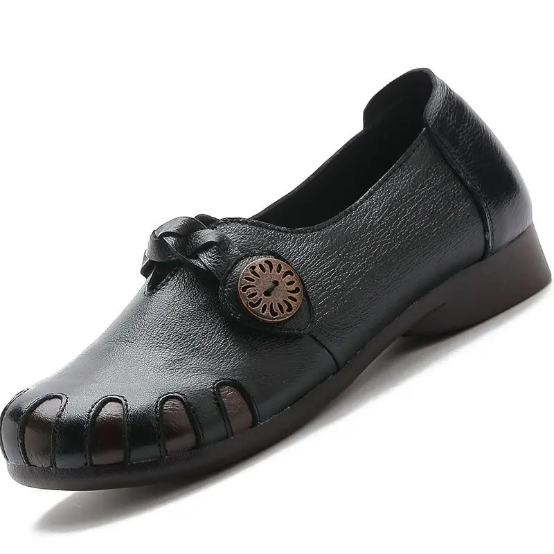

Spring and Autumn Single Shoes Ethnic Style Women's Flat Shoes Retro Middle-aged and Elderly Leather Shoes