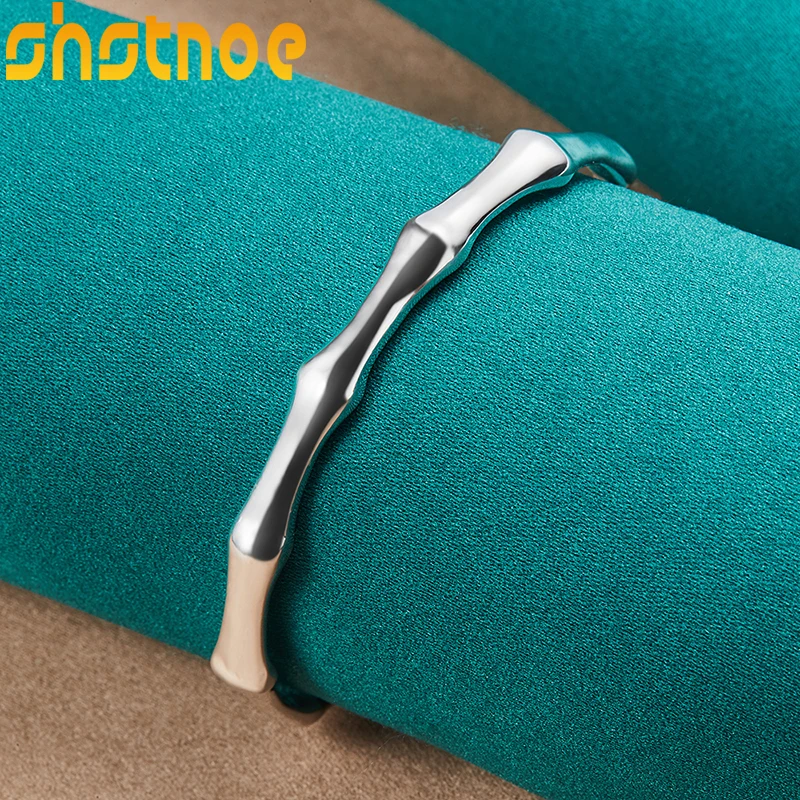 

Adjustable 925 Sterling Silver Bamboo Joint Cuff Bracelet Bangles For Women Fashion Charm Engagement Wedding Party Jewelry Gifts