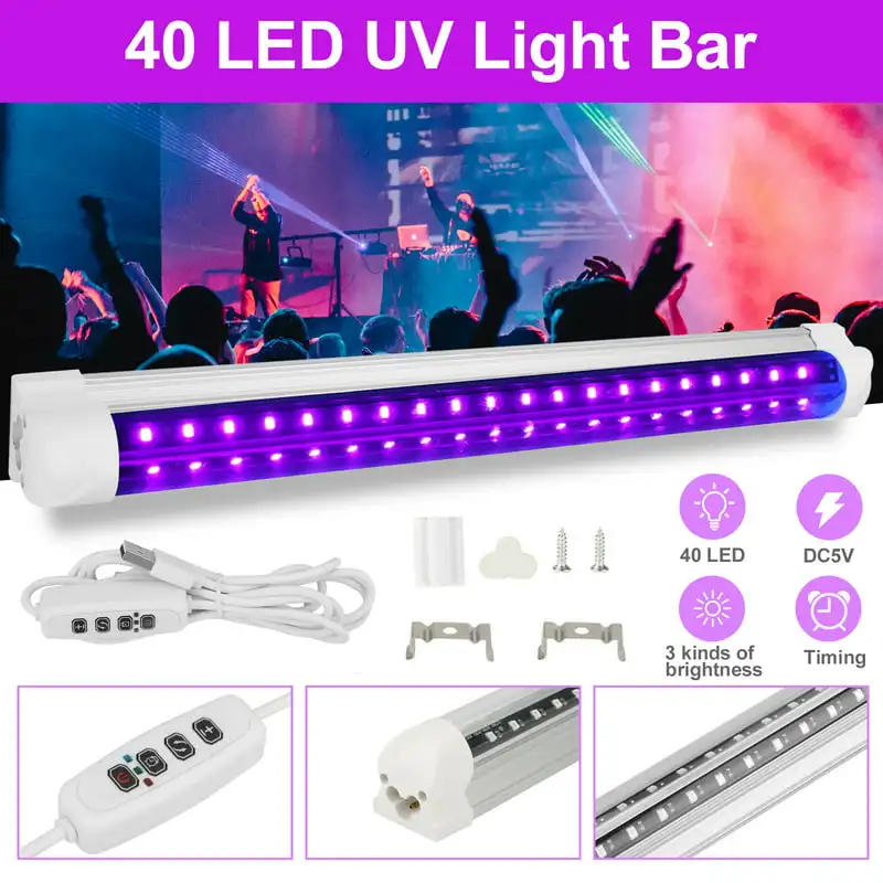 

UV Black Light Bar 10W 40 LED, Adjustable Brightness for Stage Lighting, Paint Art