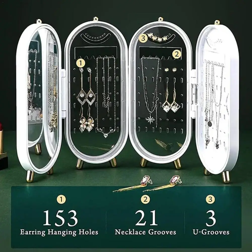 

Retro Screen Jewelry Storage Box Foldable Organizer Household Earrings Necklace Display Stand Luxury Jewelry Organizer Case
