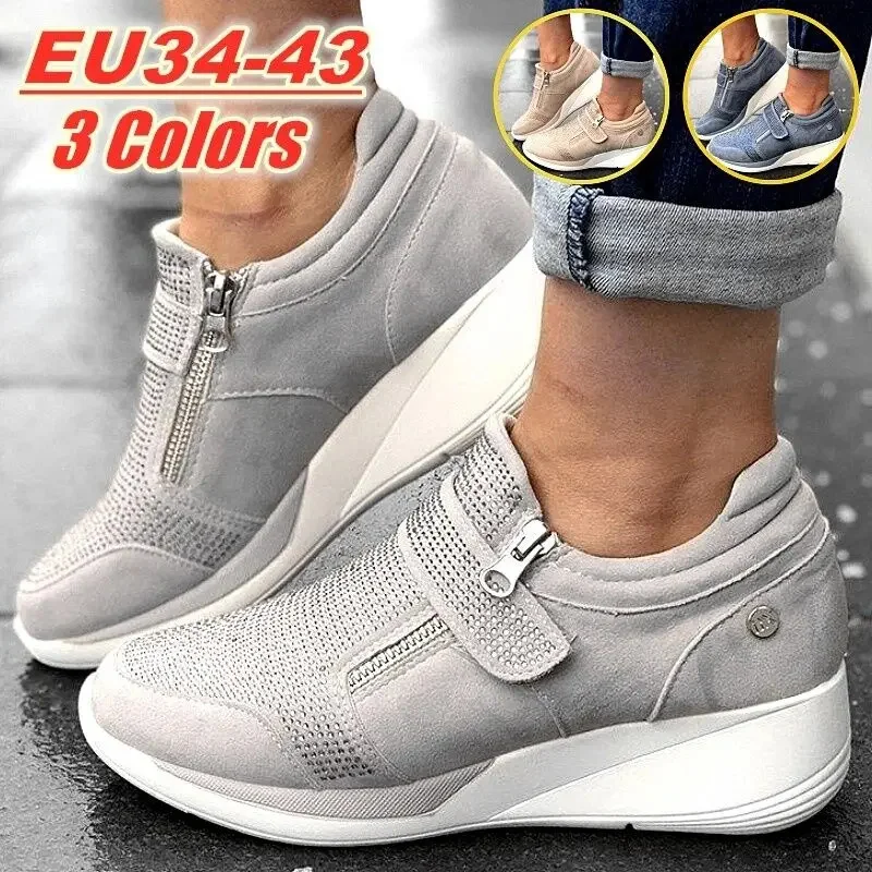 

Women Sneakers Wedges Shoes Thick Sole Height Increasing Platform Vulcanized Ladies Loafers Rubber Shoes Zapatos De Mujer