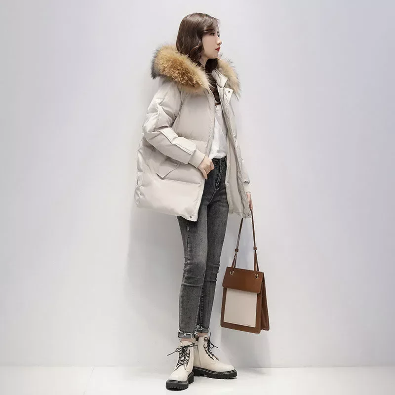 New Down Cotton Parka Fashion Casual Loose Shorts Women Padded Coats Hooded Fur Collar Female Spliced Jackets LJ3342