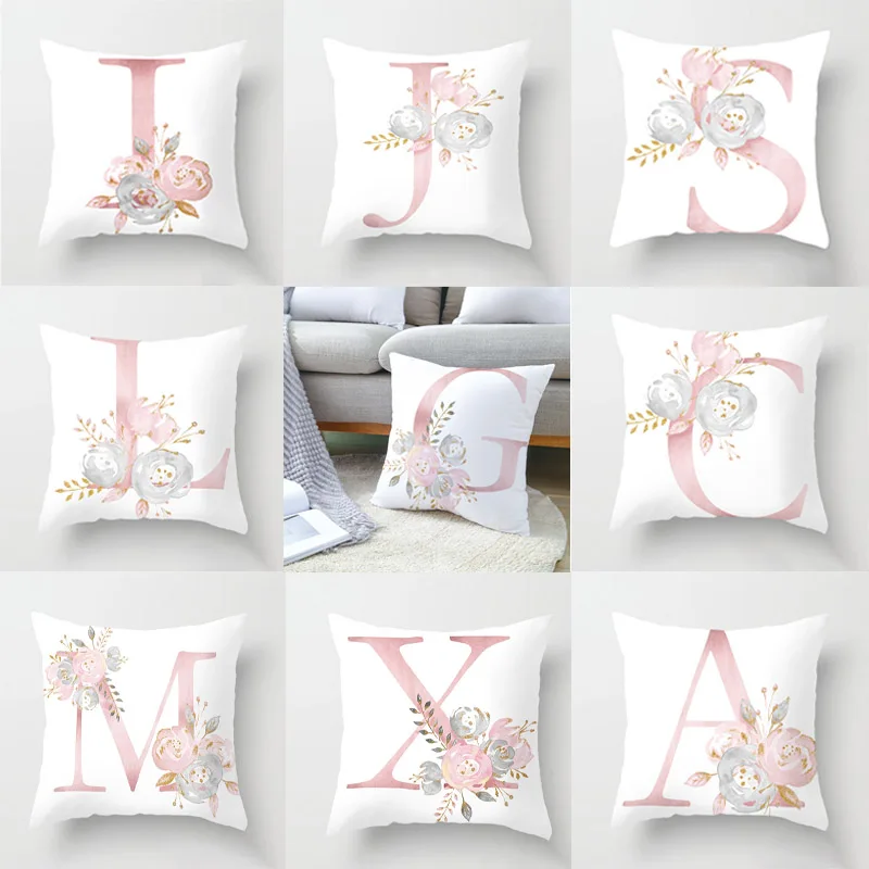 

26 Letters Pink Pillow Case 45x45cm Letter Throw Pillow Cover Alphabet Letter Decorative Pillowcases Pink Pillowcase almohada