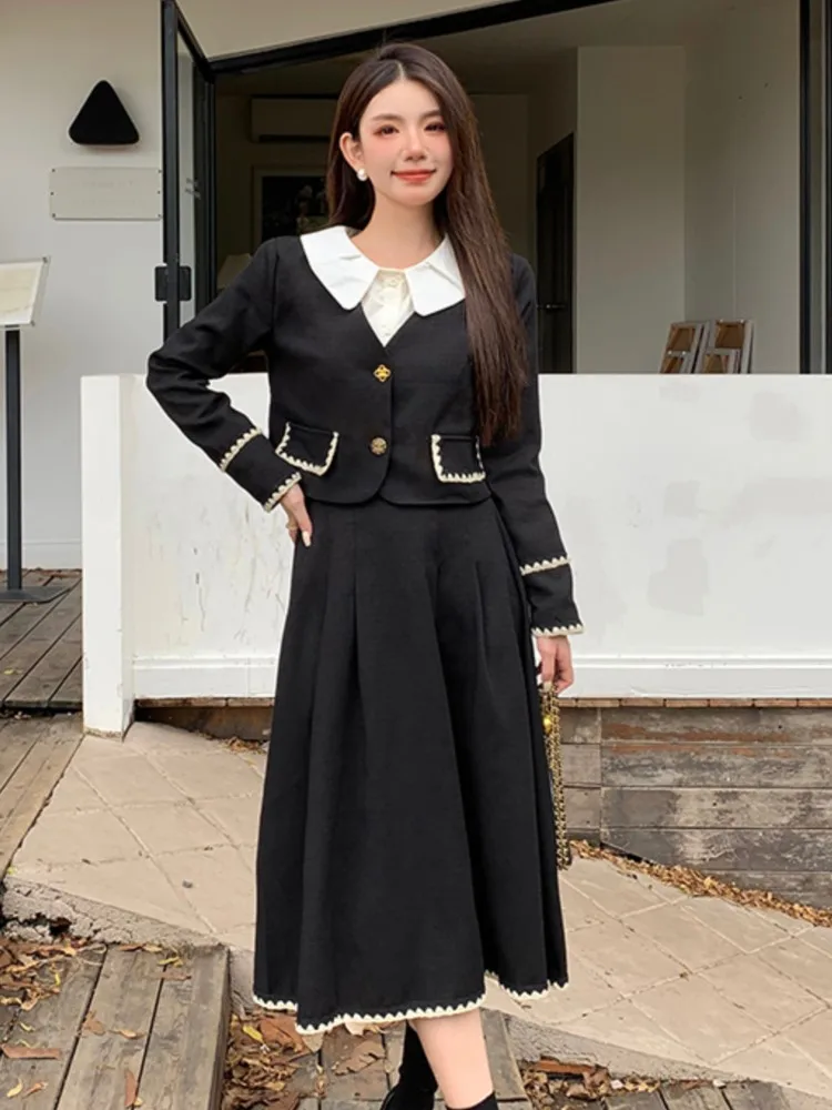 Женский винтажный костюм из 2 предметов элегантный черный пиджак и