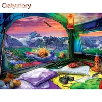 gatyztory paint by numbers for adults tent landscape picture drawing on canvas diy handpainted oil painting home decoration