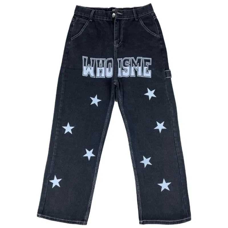 Men's Y2K Clothes Printed Strar Vintage Black Baggy Jeans Men Straight Trousers Denim Pants Streetwear For Women High Quality