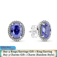 ahthen 925 sterling silver stud earrings blue oval drill earring cubic zirconia statement stud earrings women earrings