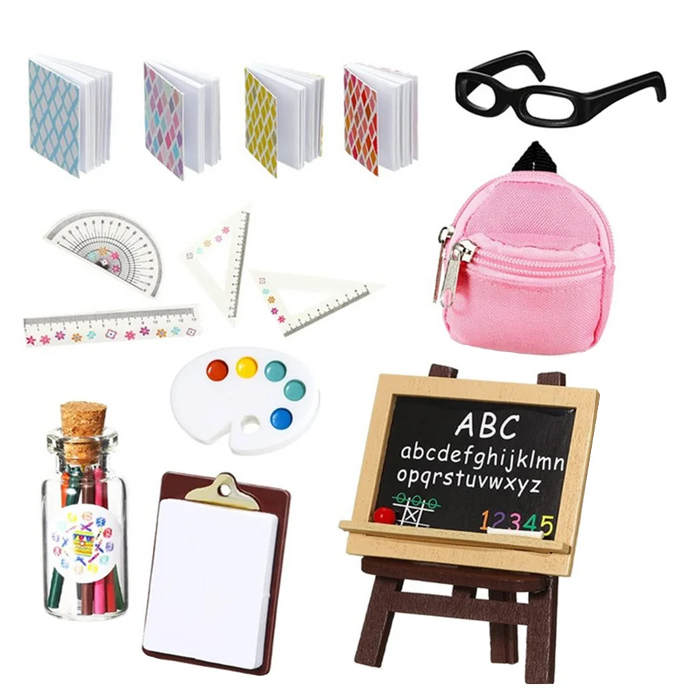 

Mini Schoolminiature Supplies Books Playset House Backpack Glassesaccessories Bookblackboard Clipboard Setmodel Classroom