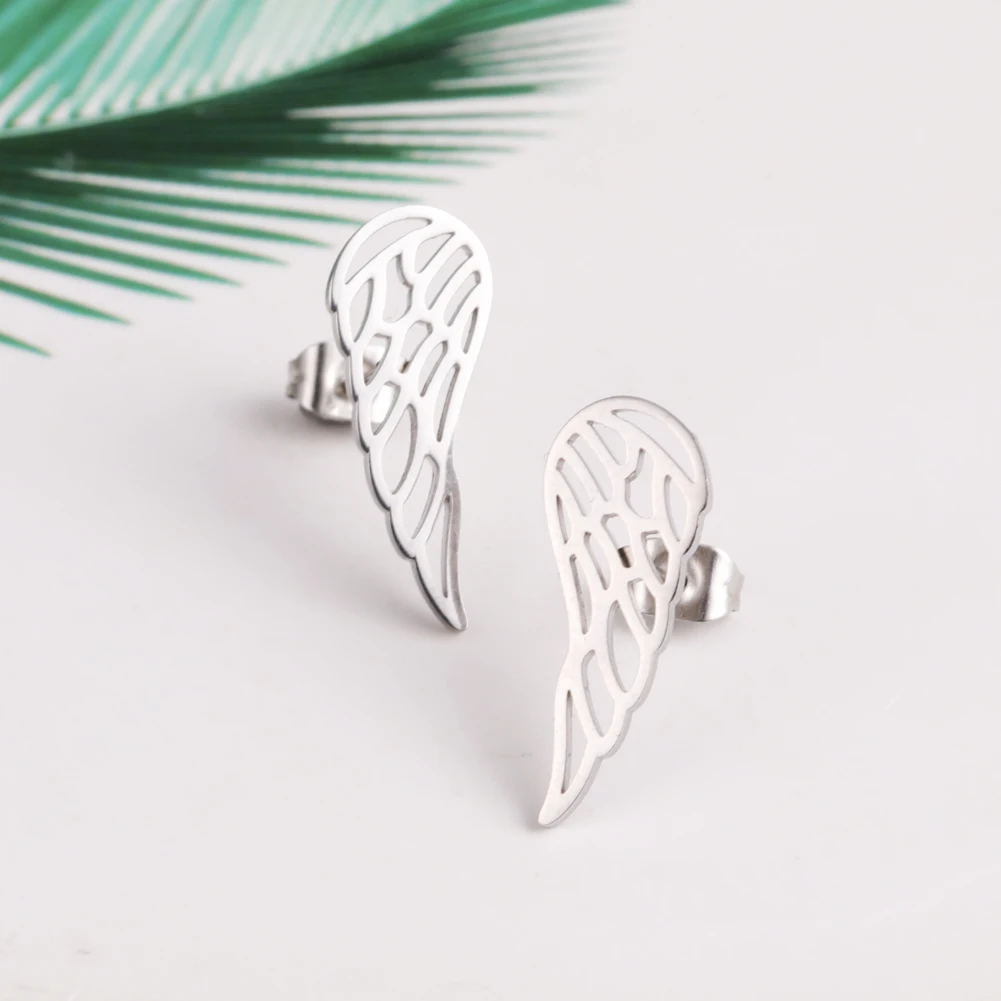 

Kkjoy Wing Stud Earings For Women Silver Gold Color Stainless Steel Cutout Hollow Earing Fashion Vintage Female Jewelry New