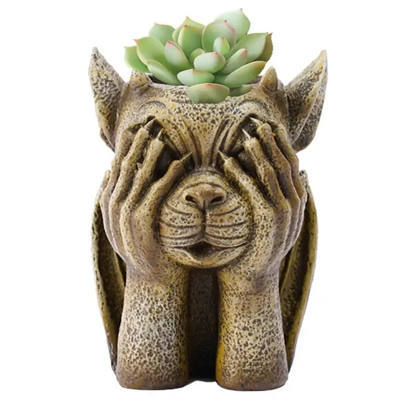 

Succulent Plant Pots Hear No See No Speak No Mini Flower Pots Resin Face Flower Pot Head Planter Pot See No Evil Statue Pen