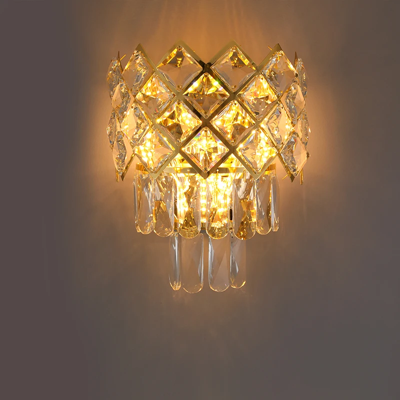 

Modern Clear Crystal Gold Wall Lamp Luxury Living Room TV Background Bedroom Bedside AC90-260V Home Decor Light Fixture