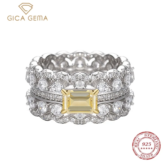 

Кольцо Gica Gema из серебра 100% пробы с изумрудной огранкой, цитрин, драгоценный камень с муассанитом, ювелирные изделия для пары пальцев, свадебный подарок