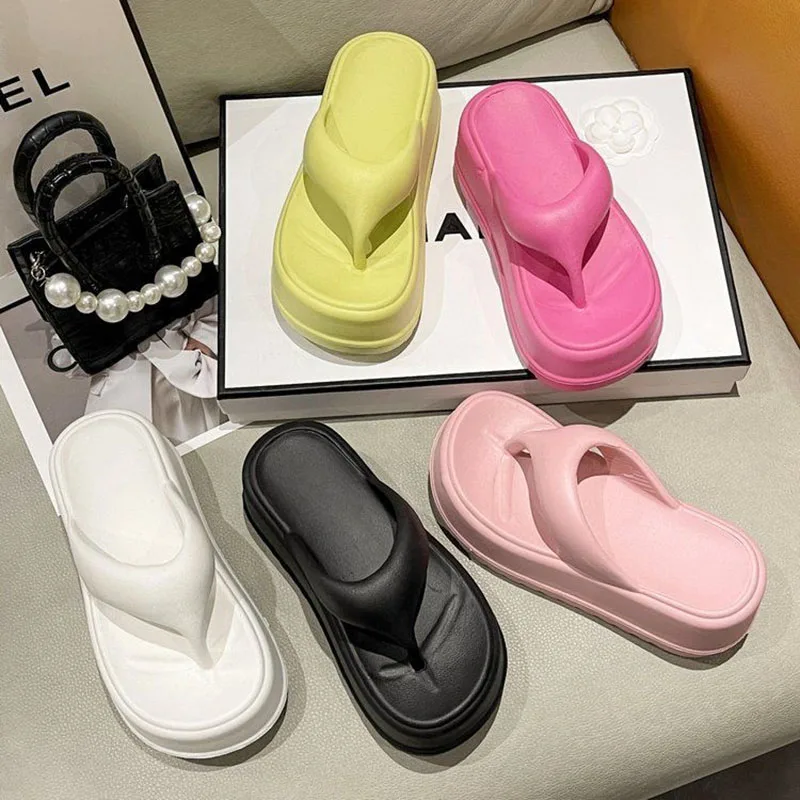 Summer Women 6CM Platform Slippers EVA Soft Sides Shoes Garden Shoes Wedges Sweet Sandals Antiskid Female Flip Flops For Stenio