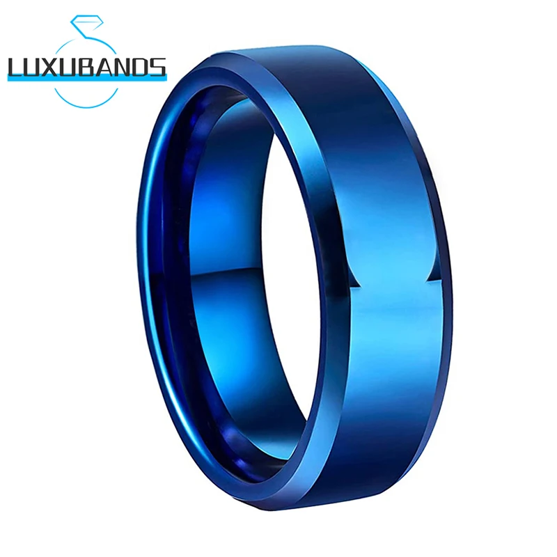 

Tungsten Wedding Black Blue Rose Gold Ring For Men Wemen 8mm 6mm Beveled Edges Engagement Polished Finish Comfort Fit